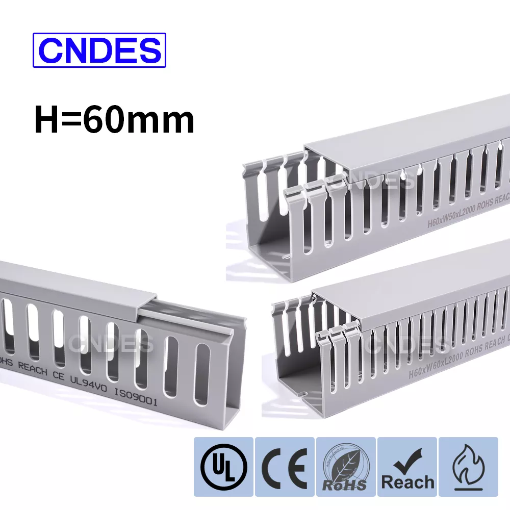 Canalina per cablaggio in PVC scanalato grigio altezza 60 mm